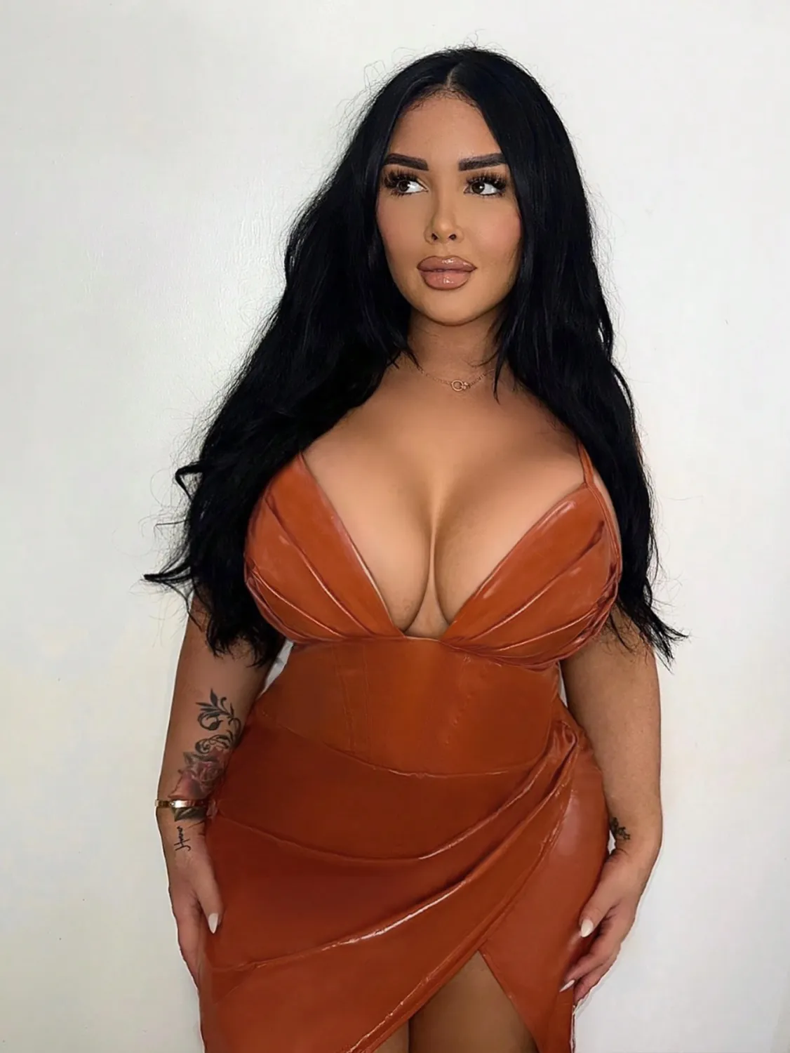 Strap Brown Pu Leather Plus Size Irregular Bodycon Dress 13 Strap Brown Pu Leather Plus Size Irregular Bodycon Dress - Image 11