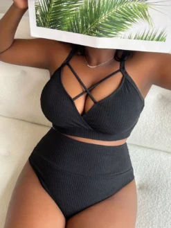 Sexy Plus Size Solid Straps High Waist Bikini Two Piece Swimsuit -Plus Size Dresses Shop a11149f8e5ee9f76