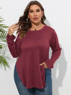 Plus Size Women Long Sleeve Solid Casual Cropped T-Shirt -Plus Size Dresses Shop a12a5bc341cfe0c3