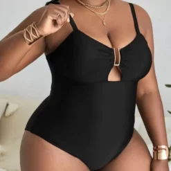 Solid Color Deep V Sexy Hollow Plus Size One-piece Swimsuit -Plus Size Dresses Shop a1b3ca91d1fab89d