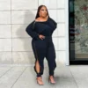 Fall Winter Plus Size Women's Sexy Fashion Solid Color Zipper Off Shoulder Jumpsuit -Plus Size Dresses Shop a1fcba7b8c6fc3e4