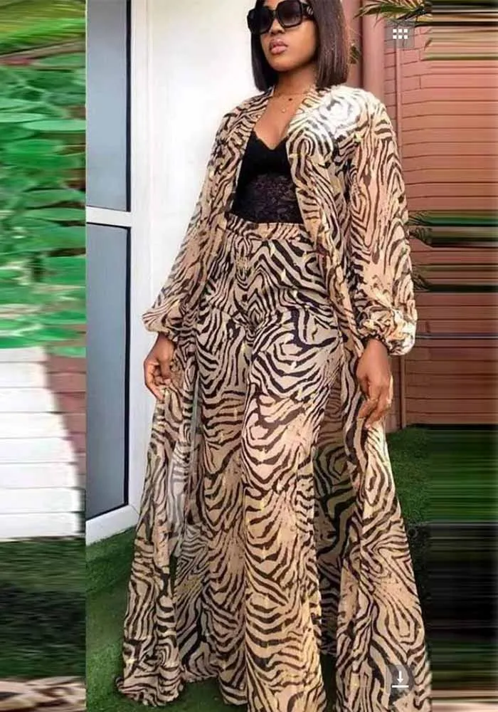 African Women Printed Chiffon Rope+ Top+ Stretch Pant Three-Piece 4 African Women Printed Chiffon Rope+ Top+ Stretch Pant Three-Piece - Image 2