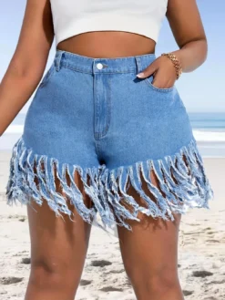 Summer Plus Size Women Tassel Denim Shorts -Plus Size Dresses Shop a25d3ec3b9e99589