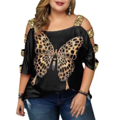 Plus Size Women Off Shoulder Hollow Sequin T-Shirt -Plus Size Dresses Shop a29e483b05980425