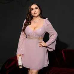 Plus Size Sexy Women Bell Bottom Sleeve Wrap Chest Hollow Dress -Plus Size Dresses Shop a2dc5e00e2dc37fa