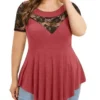 Womens Plus Size Floral Lace Short Sleeve Irregular See-Through Round Neck Women's Top -Plus Size Dresses Shop a344b2029c8ea54a