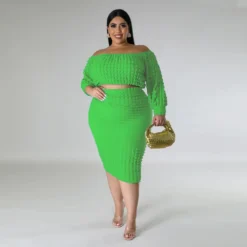Plus Size Women's Fall Set Off Shoulder Solid Bubble Two Piece Skirt Set 17 Plus Size Women's Fall Set Off Shoulder Solid Bubble Two Piece Skirt Set -Plus Size Dresses Shop a39896589cb3dee1