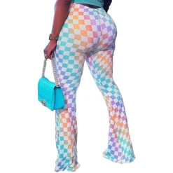 Plus Size Women Plaid Print Bell Bottom Pants -Plus Size Dresses Shop a3f26c25bebff6fd