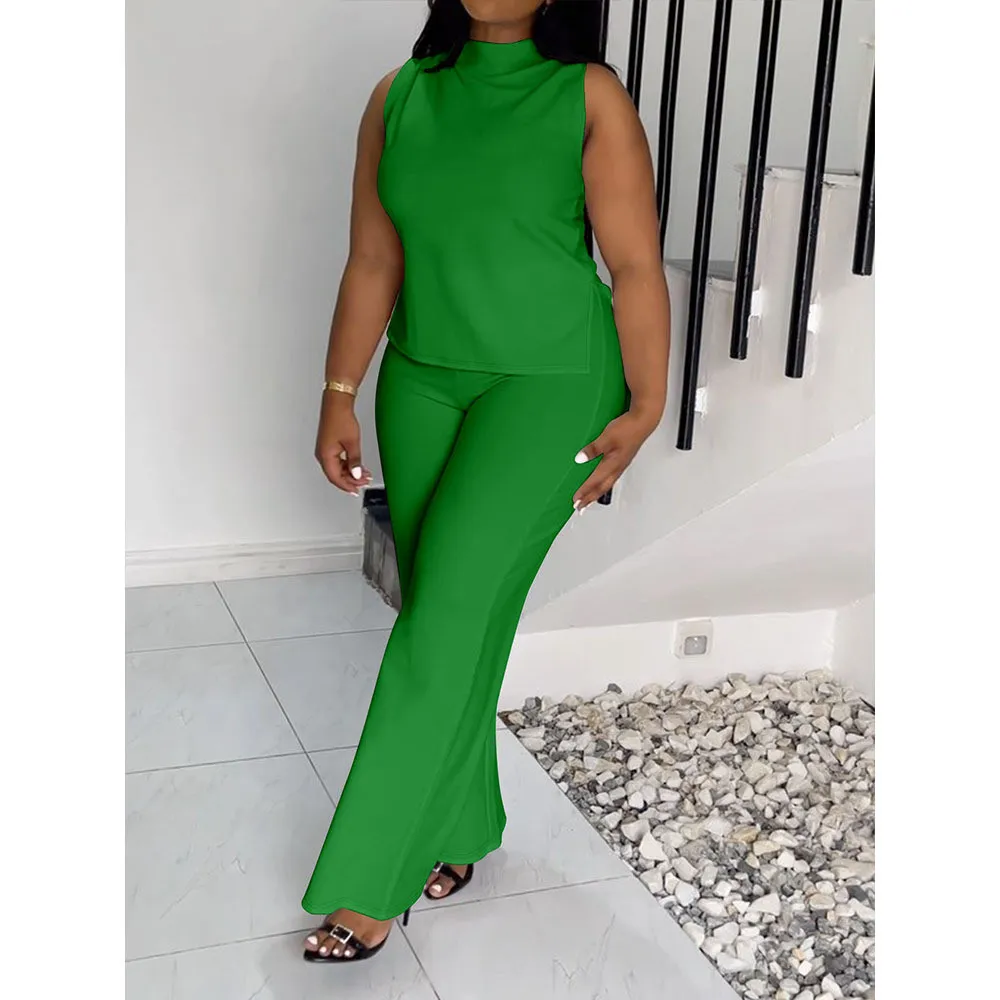 Summer Plus Size Women's Solid Color Casual Sleeveless Two Pants Set 6 Summer Plus Size Women's Solid Color Casual Sleeveless Two Pants Set - Image 4