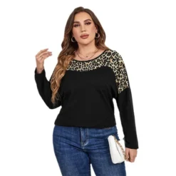Trendy Chic Leopard Print Long Sleeve Round Neck Plus Size Top Women -Plus Size Dresses Shop a41b8e0c8b89434f