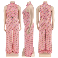 Plus Size Women Clothes Elegant Plaid Stand Collar Sleeveless Wide Leg Jumpsuit -Plus Size Dresses Shop a44e8e64a0ef5b52