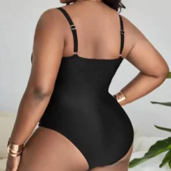 Solid Color Deep V Sexy Hollow Plus Size One-piece Swimsuit -Plus Size Dresses Shop a45ad3092519b7a6