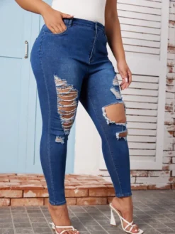 Plus Size Women Fall Ripped Denim Pants -Plus Size Dresses Shop a493c7e48ab90e2b