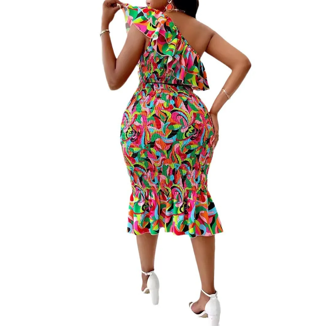 Summer Casual Sexy Women's Print Plus Size Slash Shoulder Ruffled Two Piece Skirt Set 4 Summer Casual Sexy Women's Print Plus Size Slash Shoulder Ruffled Two Piece Skirt Set - Image 2