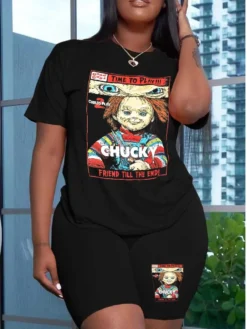 Plus Size Women Round Neck Short Sleeve Printed T-Shirt And Shorts Two-piece Set -Plus Size Dresses Shop a4cca5911eed668e