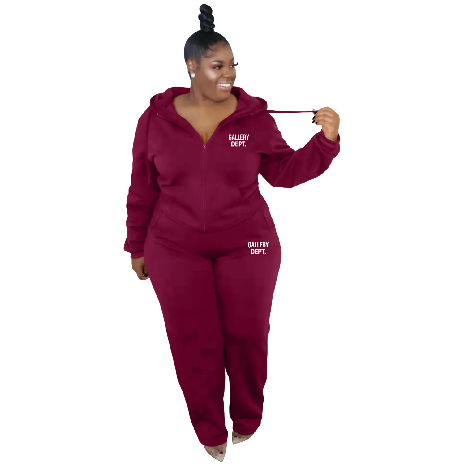 Plus Size Women'S Fashion Casual Solid Color Fall Winter Hooded Two Piece Tracksuits Set 5 Plus Size Women'S Fashion Casual Solid Color Fall Winter Hooded Two Piece Tracksuits Set - Image 3