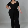 Women Summer Black Formal Sweetheart Neck Short Sleeves Solid Belted Full Length Regular Plus Size Jumpsuit -Plus Size Dresses Shop a501ce6fb1f6ad79