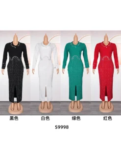 Africa Plus Size Women's Beaded V-Neck Bodycon Chic Elegant Dress