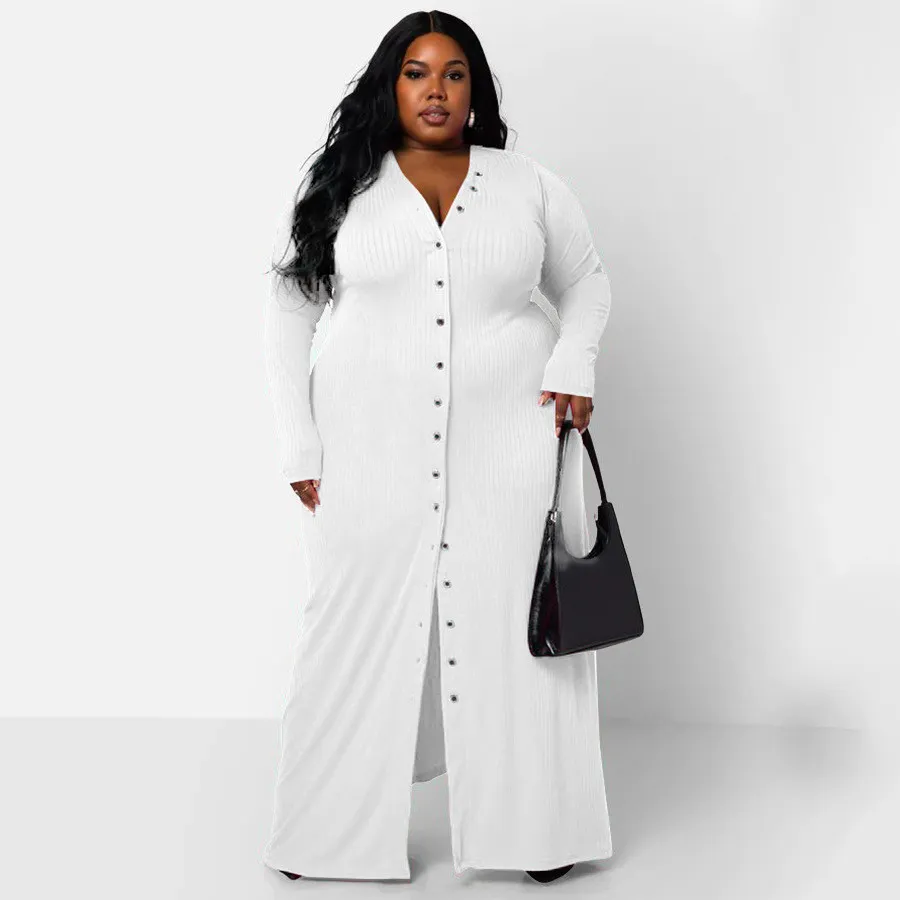 Plus Size Women Long Sleeve Ribbed Slit Dress 10 Plus Size Women Long Sleeve Ribbed Slit Dress - Image 8