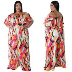 Women Print Off Shoulder Backless Pleated Loose Jumpsuit -Plus Size Dresses Shop a5f3d95780a582ba