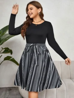 Autumn And Winter Round Neck Long-Sleeved Bow Tie Dress 13 Autumn And Winter Round Neck Long-Sleeved Bow Tie Dress -Plus Size Dresses Shop a5fefbfe8caf2702