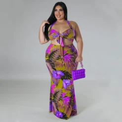 Spring Print Halter Neck Tie Dress Set -Plus Size Dresses Shop a63c31c71446f5c0