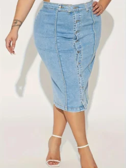 Plus Size Women Bodycon Stretch Denim Skirt -Plus Size Dresses Shop a641fac31f245791