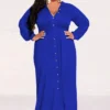 Plus Size Women Solid Tie Long Sleeve Shirt Dress
