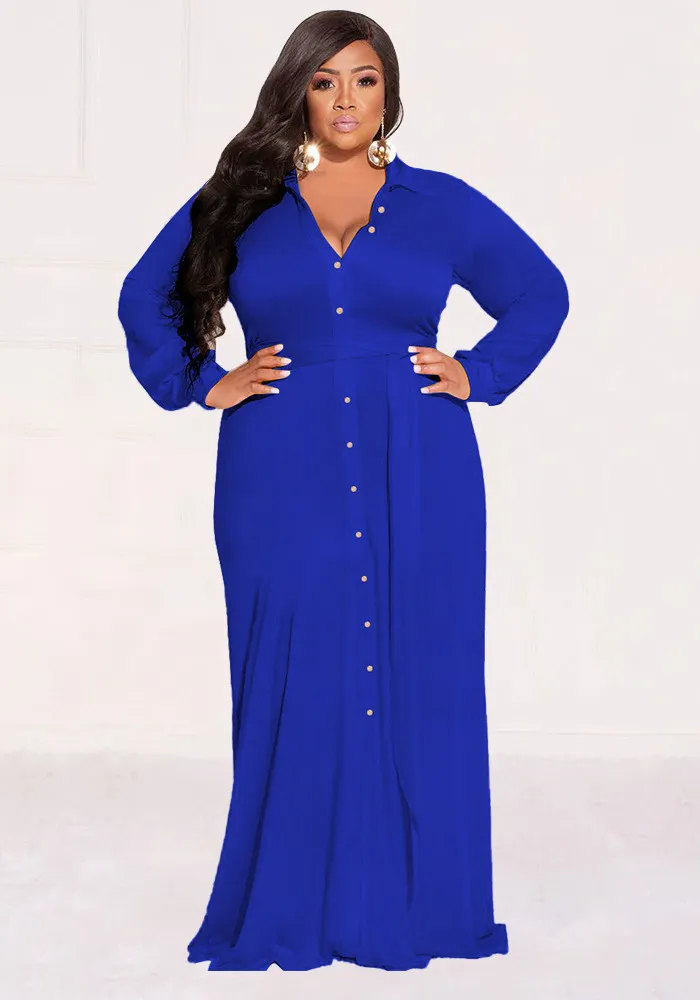 Plus Size Women Solid Tie Long Sleeve Shirt Dress 3 Plus Size Women Solid Tie Long Sleeve Shirt Dress
