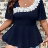Plus Size Women's Square Neck Casual Short Sleeve Top Floral Lace Patchwork Shirt -Plus Size Dresses Shop a67cf4d32cdc14e7