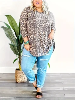 Printed Long Sleeve Plus Size Loose Top -Plus Size Dresses Shop a6b95532d8f3ed79