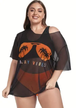 Plus Size Women Bikini Cover Up Three-Piece