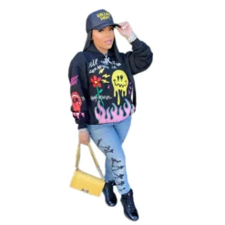Fall Winter Signature Print Plus Size Hoodies With Pockets -Plus Size Dresses Shop a8ba77eab17ac7e3