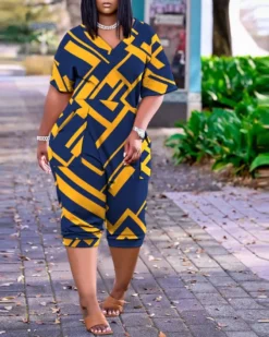 Plus Size Women Summer Loose V Neck Print Jumpsuit -Plus Size Dresses Shop a8fee58c02171508