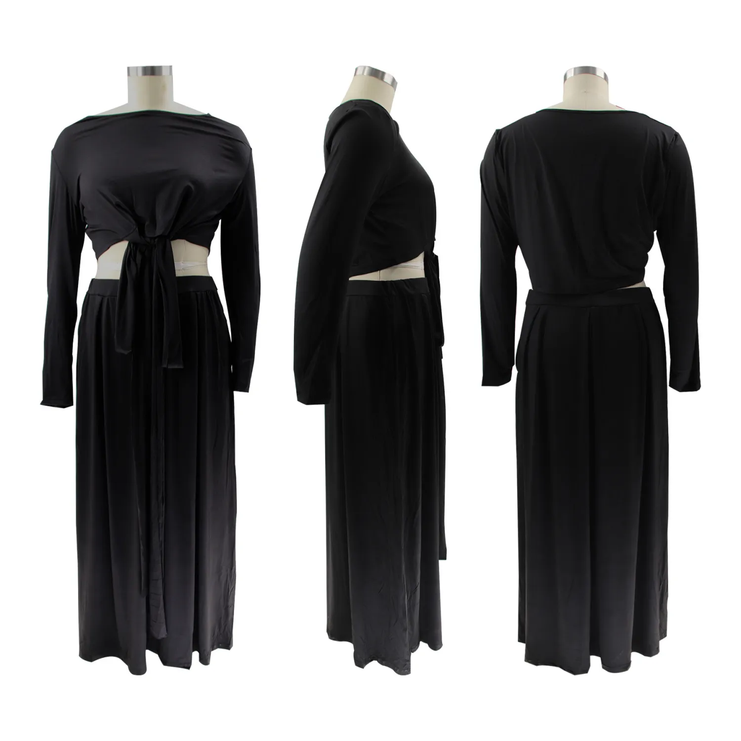 Autumn And Winter Solid Color Plus Size Women 's Fashion Casual Two Piece Skirt Set 8 Autumn And Winter Solid Color Plus Size Women 's Fashion Casual Two Piece Skirt Set - Image 6