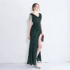 Sexy Slit V-neck Long Sequins Plus Size Beauty Formal Party Evening Dress -Plus Size Dresses Shop a9795c00a90ee438