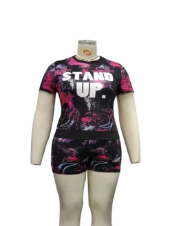 Women's Summer Trend Letter Print Plus Size Short Sleeve T-Shirt Shorts Two Piece Set -Plus Size Dresses Shop a9cd7cc00830f5ba