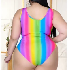 Fashion Plus Size Women's Sexy Rainbow Stripe Cutout One Piece Swimsuit Dress Two-Piece Set -Plus Size Dresses Shop aa286c2d943bb2ad