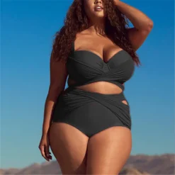 Plus Size Women Solid Mesh Two Pieces Swimwear -Plus Size Dresses Shop aa73f6302b4fc662