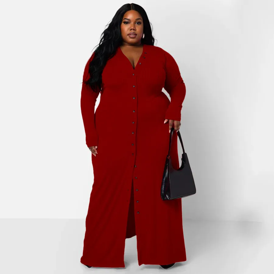 Plus Size Women Long Sleeve Ribbed Slit Dress 5 Plus Size Women Long Sleeve Ribbed Slit Dress - Image 3