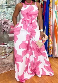 Fashionable Casual Plus Size Printed Sleeveless Jumpsuit -Plus Size Dresses Shop aac6299214cc7873