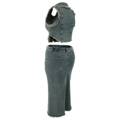 Plus Size Women's Denim Sleeveelss Zipper Top Slit Long Skirt Two Piece Set 13 Plus Size Women's Denim Sleeveelss Zipper Top Slit Long Skirt Two Piece Set -Plus Size Dresses Shop ab2ee1a7ba5ee8bc