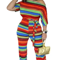 Slim Fit Fashionable Autumn And Winter Striped Jumpsuit -Plus Size Dresses Shop ab48a4d3b92c42ee