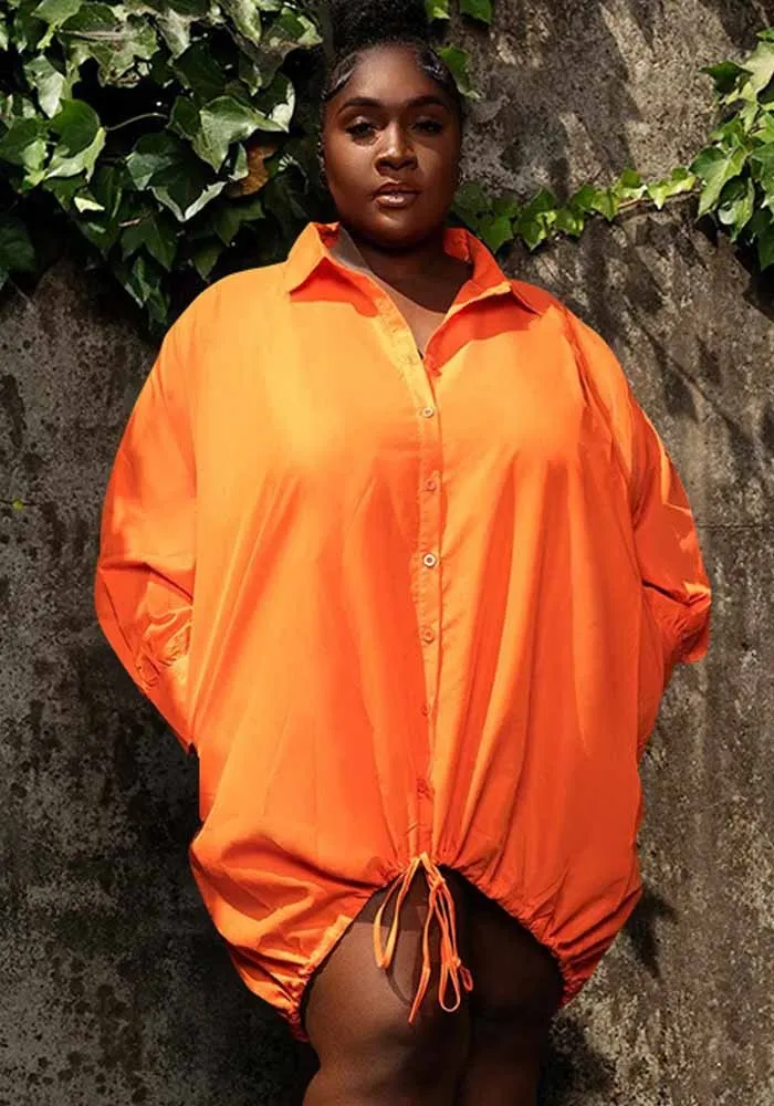 Solid Long Sleeve Loose Drawstring Shirt Plus Size Dress 9 Solid Long Sleeve Loose Drawstring Shirt Plus Size Dress - Image 7