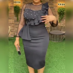 Women See-Through Mesh Beading Ruffle Edge Dress 36 Women See-Through Mesh Beading Ruffle Edge Dress -Plus Size Dresses Shop abb04362389b4a51