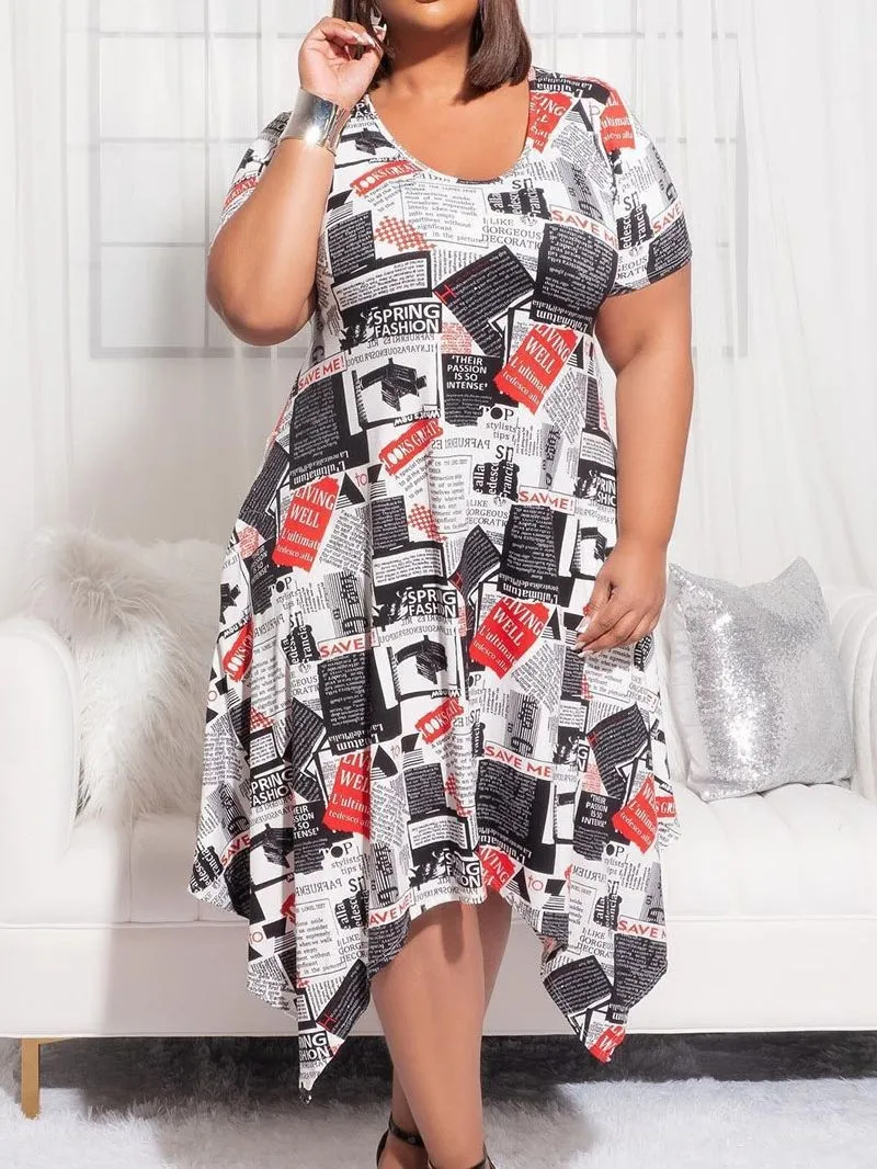 Plus Size Women Short Sleeve Round Neck Print Dress 3 Plus Size Women Short Sleeve Round Neck Print Dress
