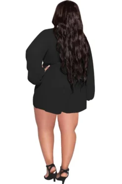 Plus Size Women Solid Chiffon Long Sleeve With Belt Romper -Plus Size Dresses Shop ac153a8cbd562303