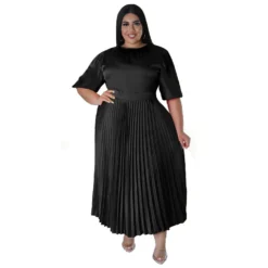 Plus Size Women's Fall Winter Pleated Round Neck Long Dress Short Sleeves -Plus Size Dresses Shop ac8f1e02f85f601a