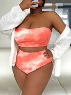 Sexy Plus Size Orange Tie Dye Strapless High Waist Bikini 16 Sexy Plus Size Orange Tie Dye Strapless High Waist Bikini -Plus Size Dresses Shop acaa45e6e5fa4e5d