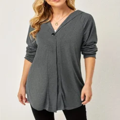 Women Casual V-Neck Hooded Top -Plus Size Dresses Shop ad7047df63d94e08